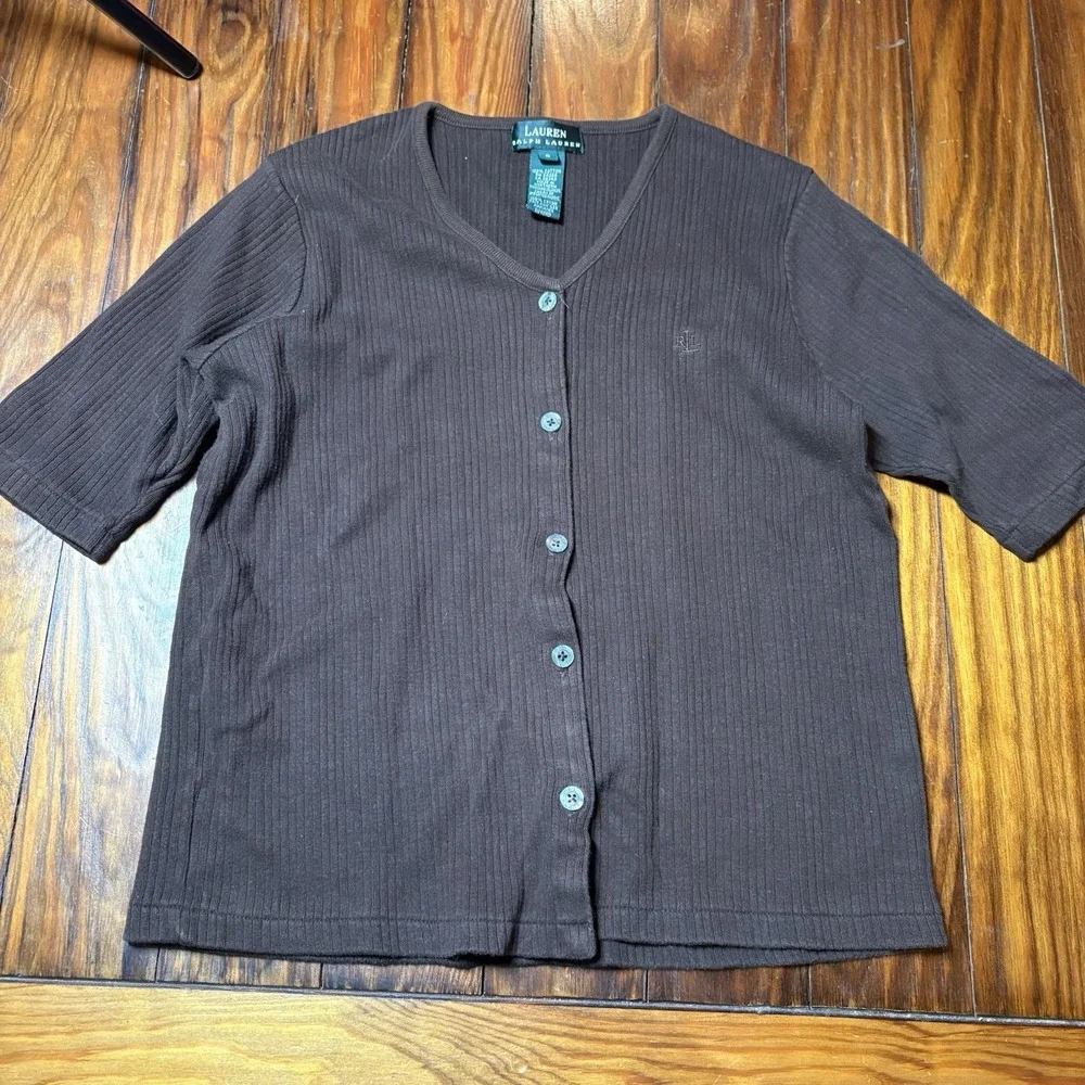 Lauren Ralph Lauren Brown Half Sleeve Cardigan Top Women's Sz S A3020
